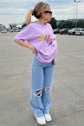 Lilac Printed Oversize T-Shirt MG1522
