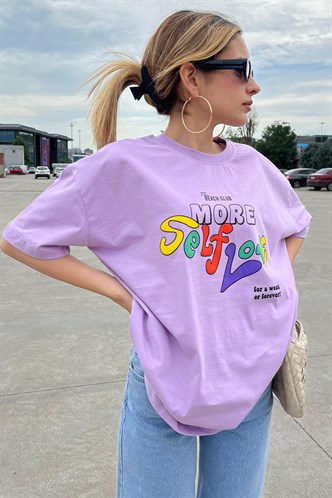 Lilac Printed Oversize T-Shirt MG1522