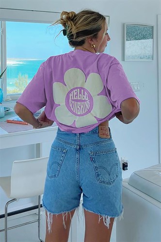 Women Printed Oversize Lilac T-Shirt
