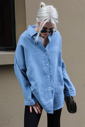 Lila Muslin Kumaş Basic Kadın Gömlek MG1660