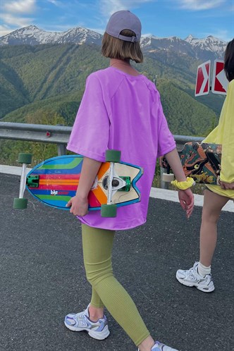 Lila Oversize Basic Kadın Tişört