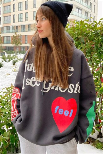 Printed Oversize Anthracite Sweatshirt  MG903
