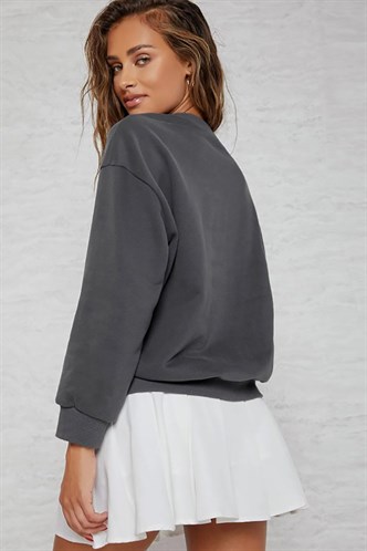 Mad Girls Antrasit Kadın Sweatshirt MG952