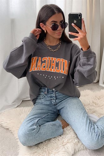Mad Girls Printed Anthracite Sweatshirt MG785