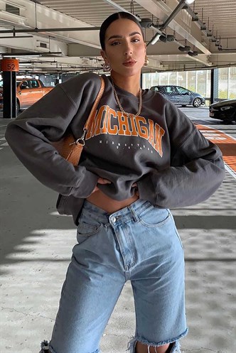 Mad Girls Printed Anthracite Sweatshirt MG785