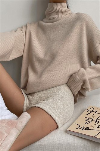 Mad Girls Turtleneck Beige Sweater MG1252