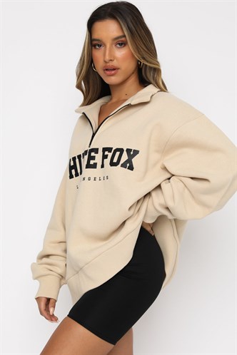  Bej Fermuar Detaylı Baskılı Sweatshirt Mg1246