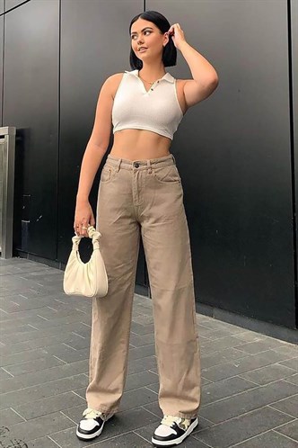 Mad Girls Beige Palazzo Jeans Mg1247