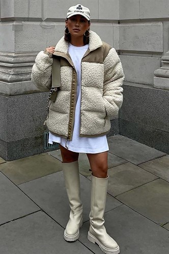 Beige Oversize Fur Jacket MG1371