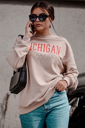 Mad Girls Printed Beige Sweatshirt MG785