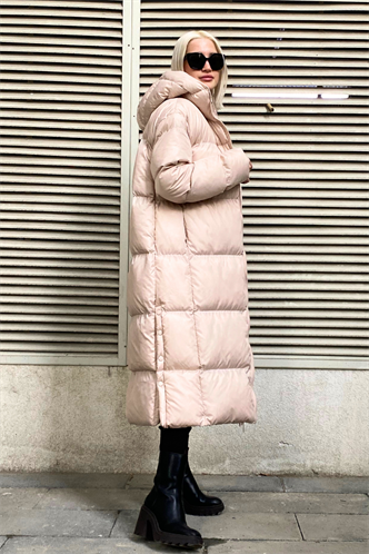 Mad Girls Beige Long Puffer Jacket MG1303
