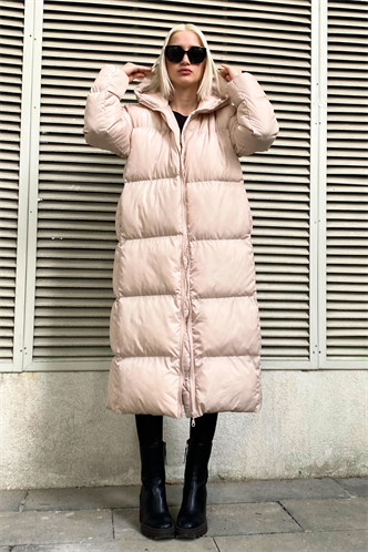 Mad Girls Beige Long Puffer Jacket MG1303