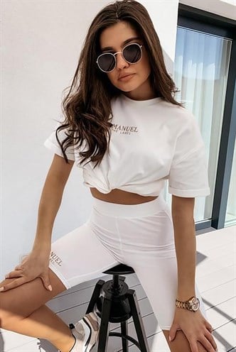 Mad Girls Beyaz Baskılı Kadın Şort Takım MG358