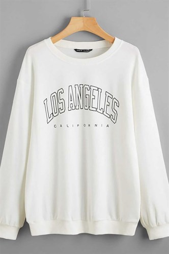 Mad Girls Beyaz Baskılı Oversize Kadın Sweatshirt MG780