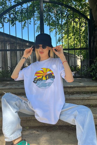 Mad Girls Printed White T-shirt Mg1148
