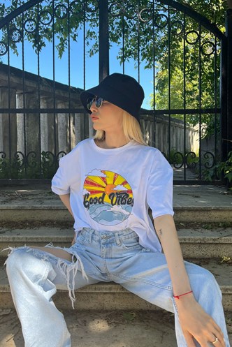 Mad Girls Printed White T-shirt Mg1148