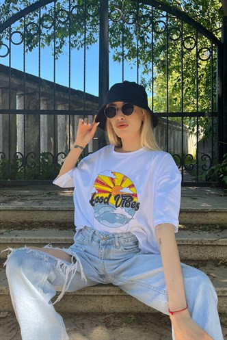 Mad Girls Printed White T-shirt Mg1148
