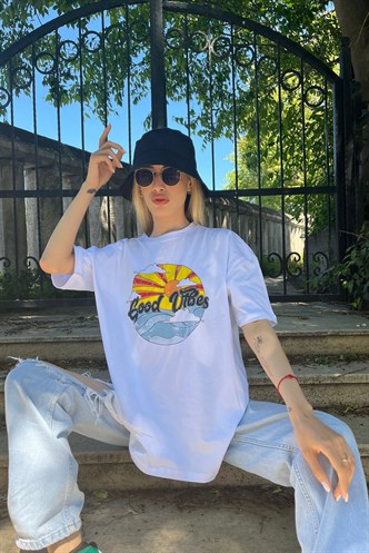 Mad Girls Printed White T-shirt Mg1148