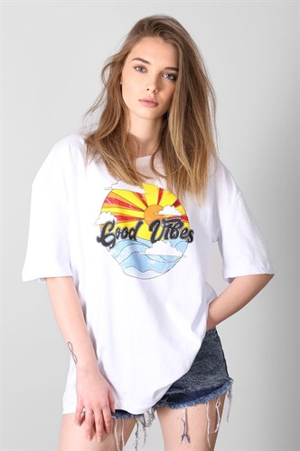 Mad Girls Printed White T-shirt Mg1148
