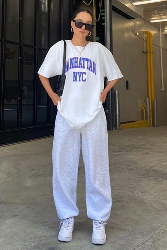 Kadın Beyaz Baskılı Oversize T-shirt MG1231