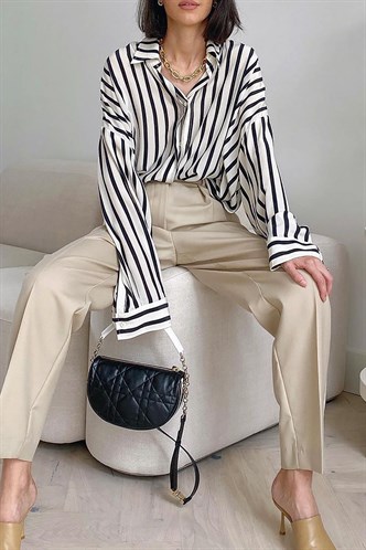 Mad Girls Striped White Shirt MG1383