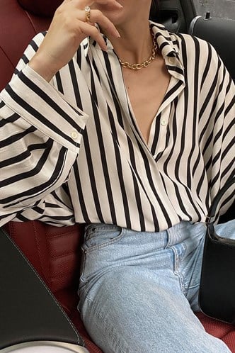 Mad Girls Striped White Shirt MG1383
