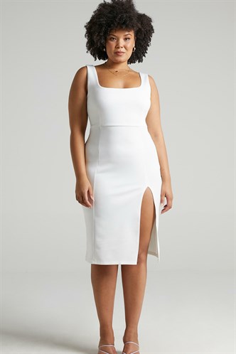 Mad Girls Plain White Midi Dress MG1423