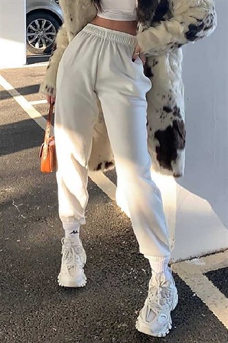 Mad Girls Oversize Elastic Cuffed White Sweatpants MG324