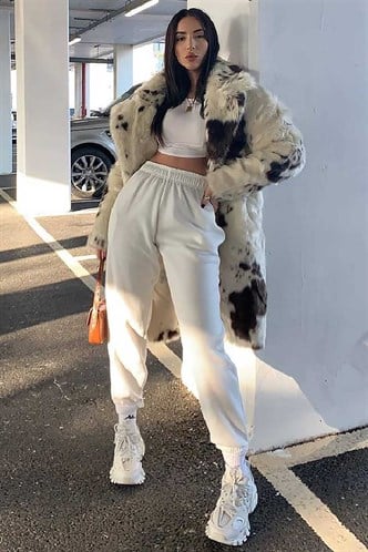 Mad Girls Oversize Elastic Cuffed White Sweatpants MG324