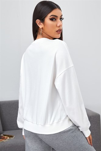 Mad Girls Printed White Sweatshirt MG785