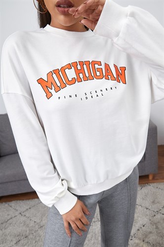 Mad Girls Printed White Sweatshirt MG785