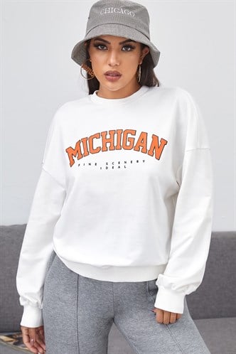 Mad Girls Printed White Sweatshirt MG785