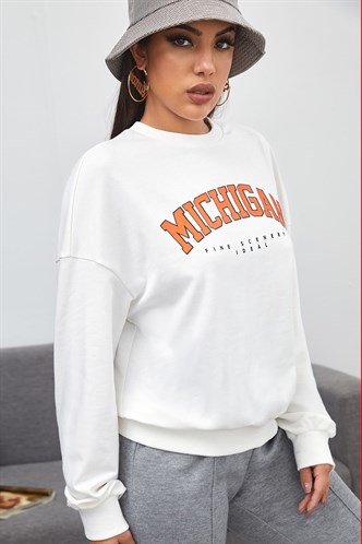 Mad Girls Printed White Sweatshirt MG785
