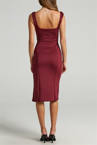 Mad Girls Plain Maroon Midi Dress MG1423
