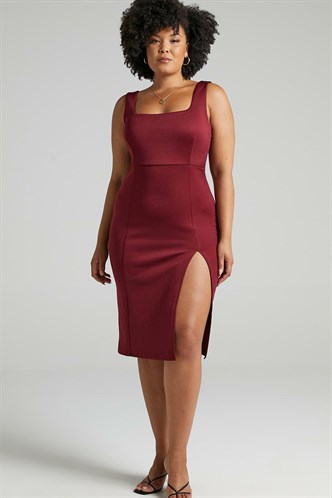 Mad Girls Plain Maroon Midi Dress MG1423