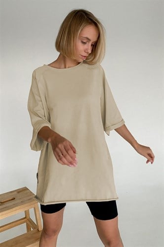 Camel Oversize Basic Kadın Tişört