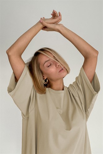 Camel Oversize Basic Kadın Tişört