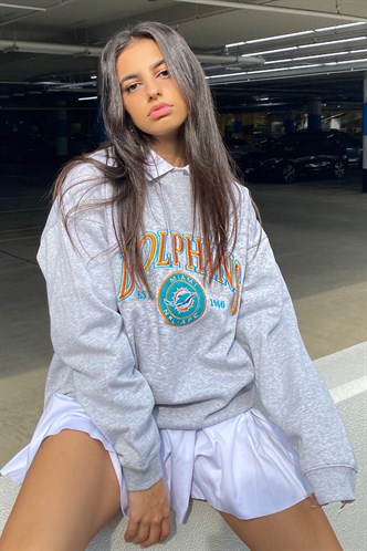Mad Girls Printed Gray Sweatshirt Mg1210 