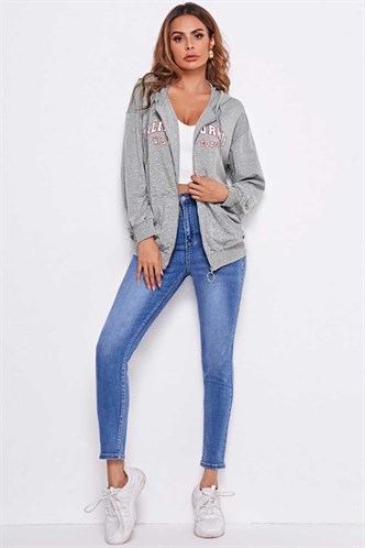 Mad Girls Grey Printed Sweatshirt MG804