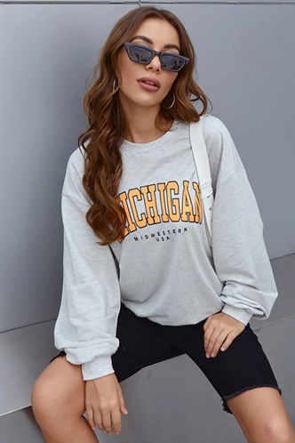 Mad Girls Printed Gray Sweatshirt MG785