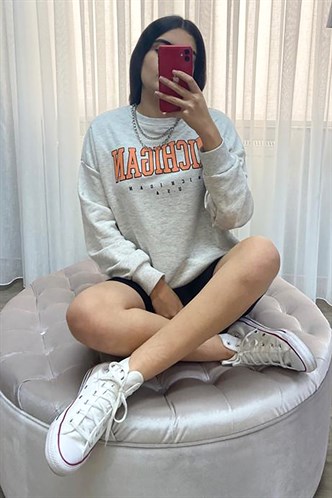 Mad Girls Printed Gray Sweatshirt MG785