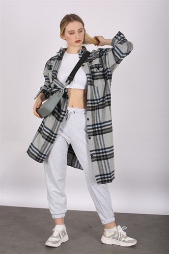 Mad Girls Gray Plaid Coat MG1234