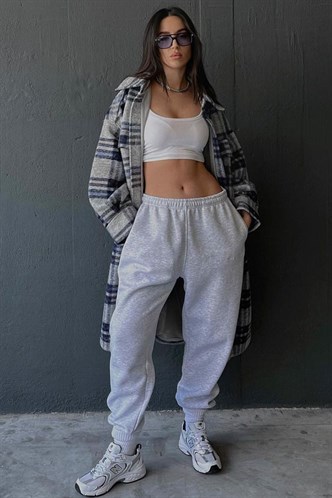 Mad Girls Gri Paça Lastikli Oversize Kadın Eşofman MG324