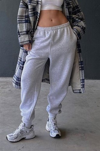 Mad Girls Gri Paça Lastikli Oversize Kadın Eşofman MG324