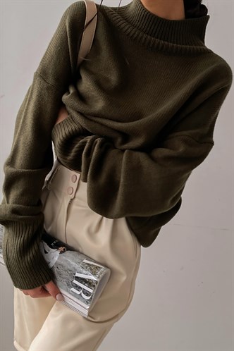Mad Girls Turtleneck Khaki Sweater MG1252