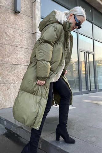 Mad Girls Khaki Long Puffer Jacket MG1303