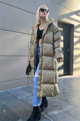 Mad Girls Khaki Long Puffer Jacket MG1303