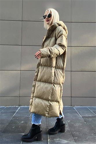 Mad Girls Khaki Long Puffer Jacket MG1303
