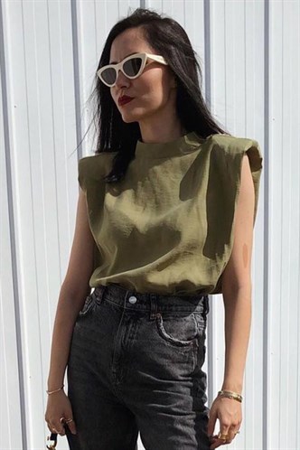 Mad Girls Khaki Sleeveless T-Shirt MG900