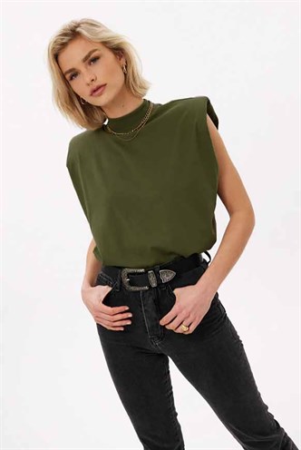Mad Girls Khaki Sleeveless T-Shirt MG900